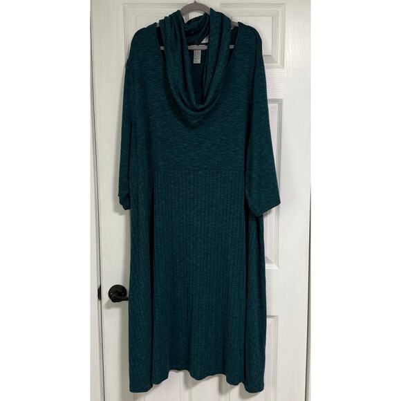 Catherines Women's Dark Teal Knit Dress With Scarf Size 4X - Picture 1 of 11